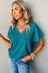 Crinkled V Neck Wide Sleeve T-shirt