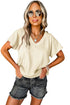Crinkled V Neck Wide Sleeve T-shirt