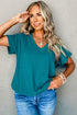 Crinkled V Neck Wide Sleeve T-shirt