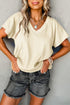 Crinkled V Neck Wide Sleeve T-shirt