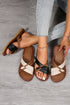 Criss Cross Strap Faux Leather Open Toe Flat Slippers