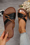 Criss Cross Strap Faux Leather Open Toe Flat Slippers