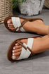 Criss Cross Strap Faux Leather Open Toe Flat Slippers