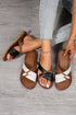 Criss Cross Strap Faux Leather Open Toe Flat Slippers
