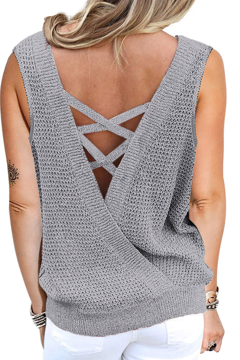 Crisscross Hollow-Out Knit Tank Top