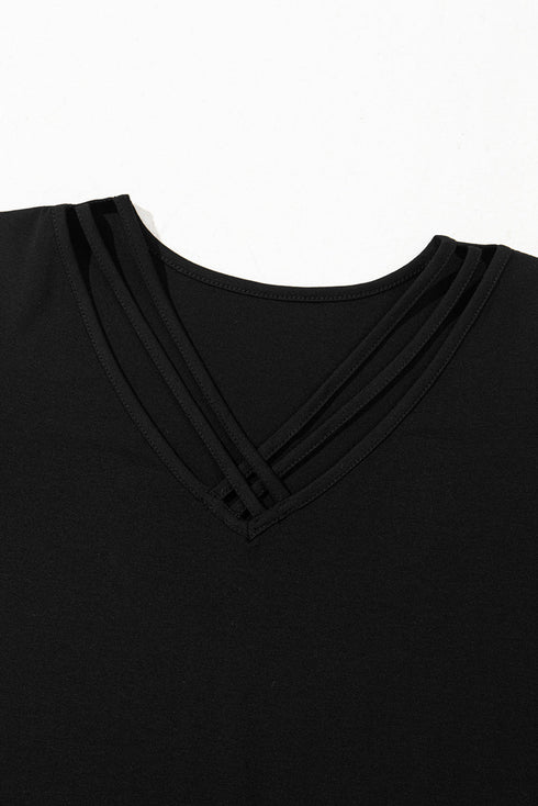 Crisscross V Neck Butterfly Sleeve Soft Knit Shirt