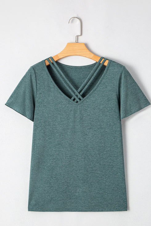 Crisscross V Neck Butterfly Sleeve Soft Knit Shirt