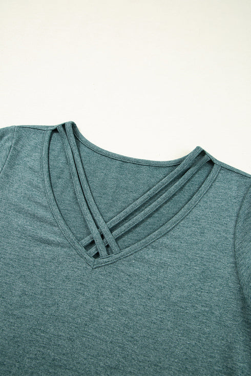 Crisscross V Neck Butterfly Sleeve Soft Knit Shirt