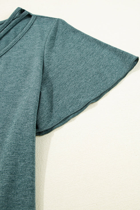 Crisscross V Neck Butterfly Sleeve T Shirt