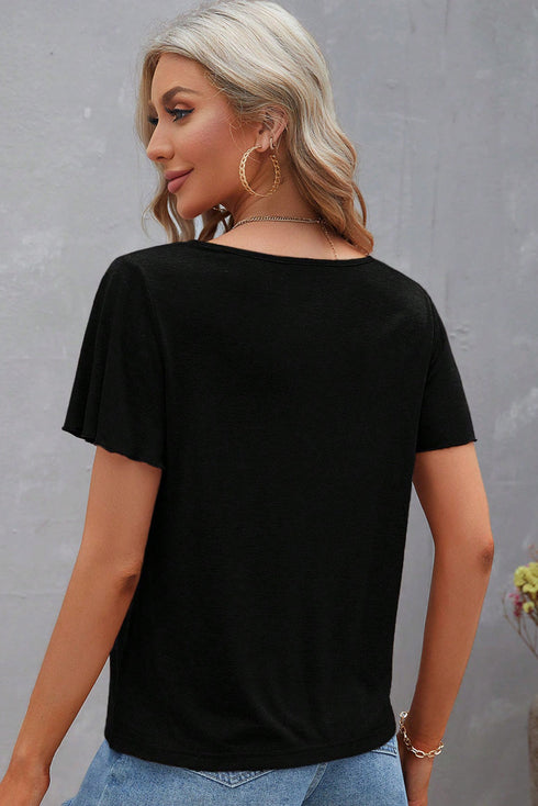 Crisscross V Neck Butterfly Sleeve T Shirt