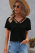 Crisscross V Neck Butterfly Sleeve T Shirt