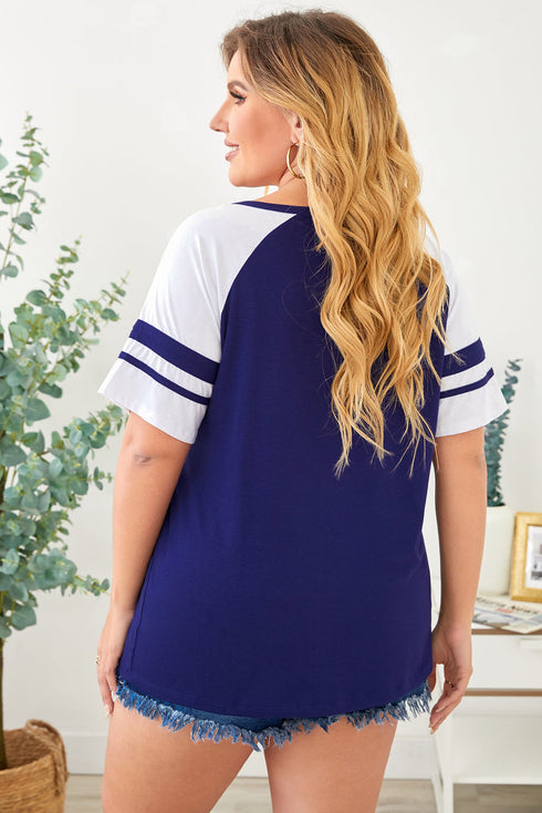 Crisscross V Neck Raglan Sleeve Plus Size Tee