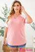 Crisscross V Neck Raglan Sleeve Plus Size Tee
