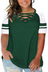 Crisscross V Neck Raglan Sleeve Plus Size Tee