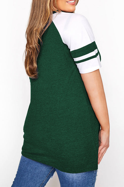 Crisscross V Neck Raglan Sleeve Plus Size Tee