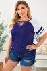 Crisscross V Neck Raglan Sleeve Plus Size Tee