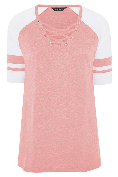 Crisscross V Neck Raglan Sleeve Plus Size Tee
