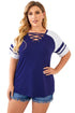 Crisscross V Neck Raglan Sleeve Plus Size Tee