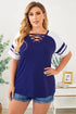 Crisscross V Neck Raglan Sleeve Plus Size Tee