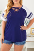Crisscross V Neck Raglan Sleeve Plus Size Tee