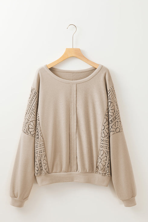 Crochet Contrast Sleeve Relaxed Fit Top