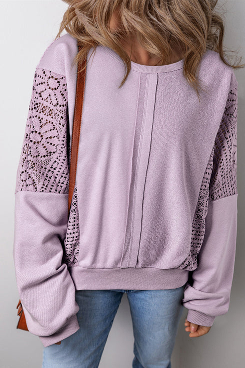 Crochet Contrast Sleeve Relaxed Fit Top