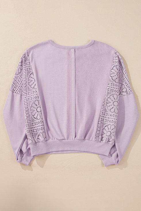 Crochet Contrast Sleeve Relaxed Fit Top