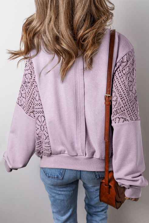 Crochet Contrast Sleeve Relaxed Fit Top