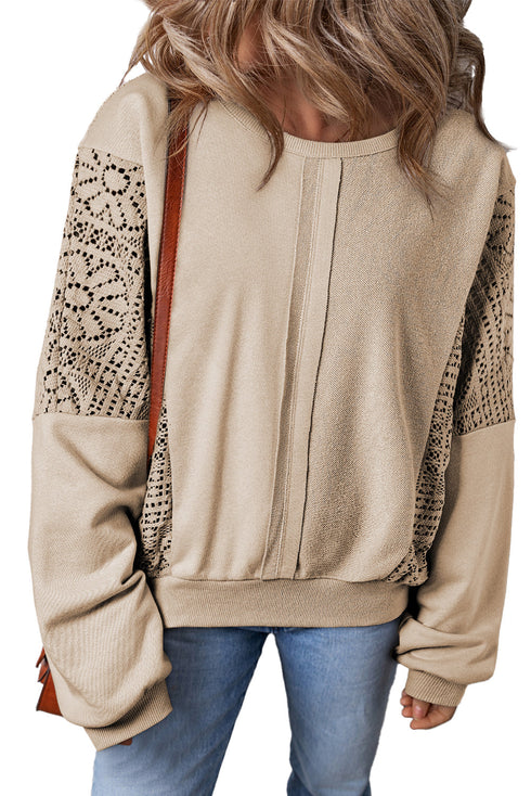 Crochet Contrast Sleeve Relaxed Fit Top