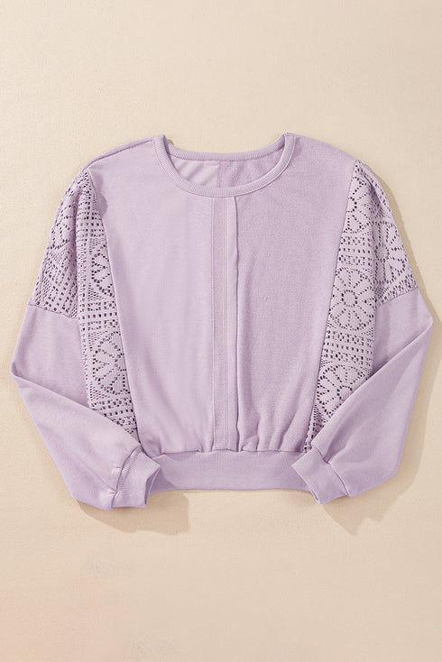 Crochet Contrast Sleeve Relaxed Fit Top