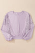 Crochet Contrast Sleeve Relaxed Fit Top