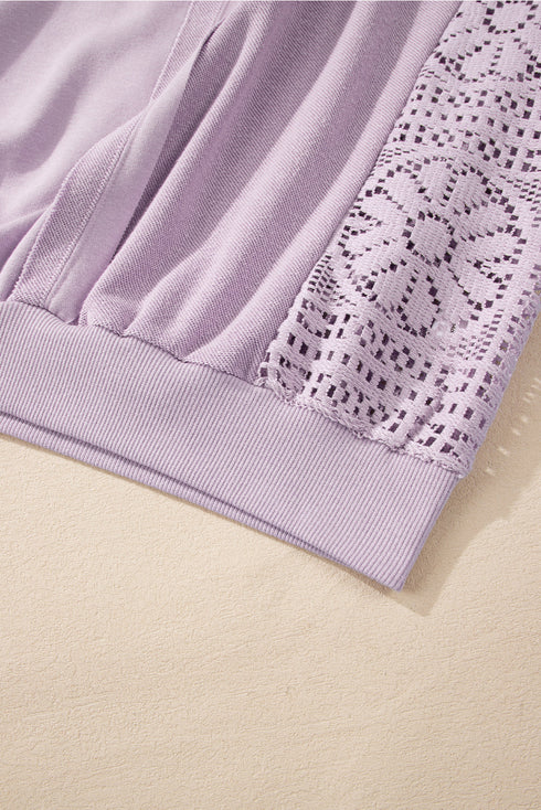 Crochet Contrast Sleeve Relaxed Fit Top