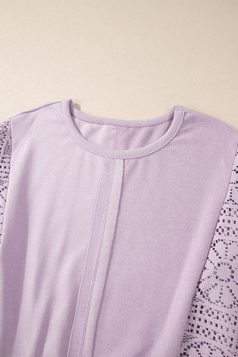 Crochet Contrast Sleeve Relaxed Fit Top