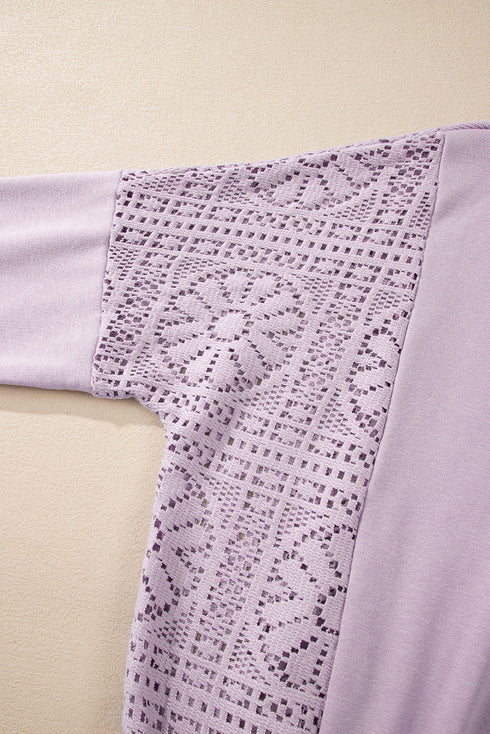 Crochet Contrast Sleeve Relaxed Fit Top