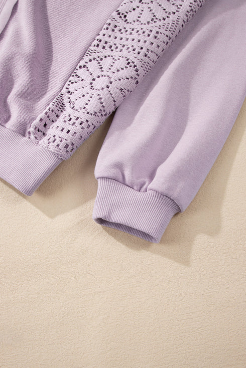 Crochet Contrast Sleeve Relaxed Fit Top