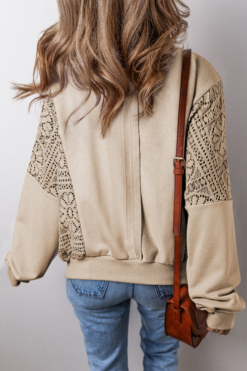 Crochet Contrast Sleeve Relaxed Fit Top
