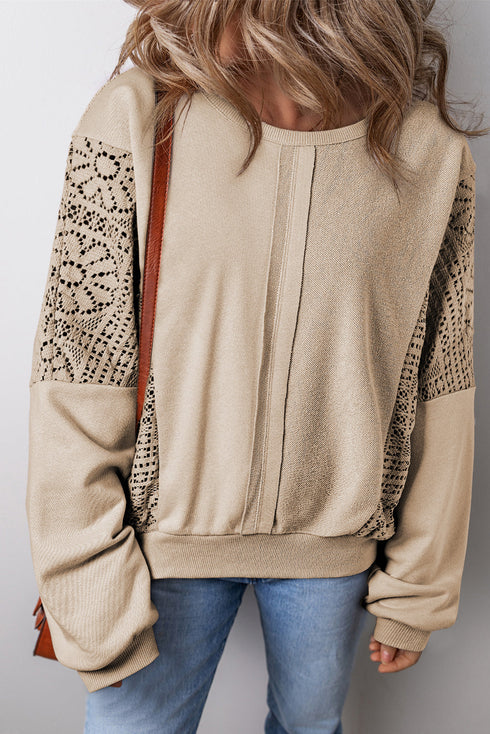 Crochet Contrast Sleeve Relaxed Fit Top
