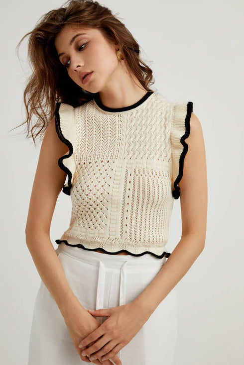 Crochet Eyelet Flounce Tank Top