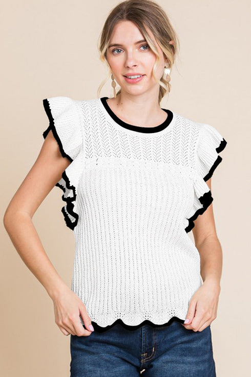 Crochet Eyelet Flounce Tank Top