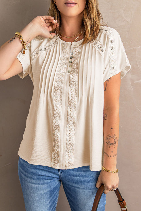 Crochet Eyelet Short Sleeves Top