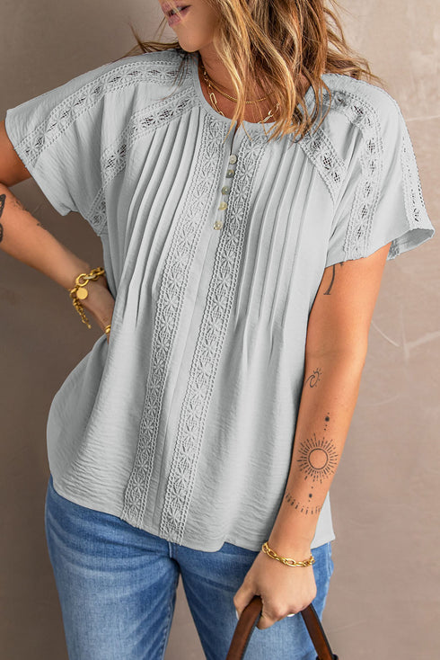 Crochet Eyelet Short Sleeves Top