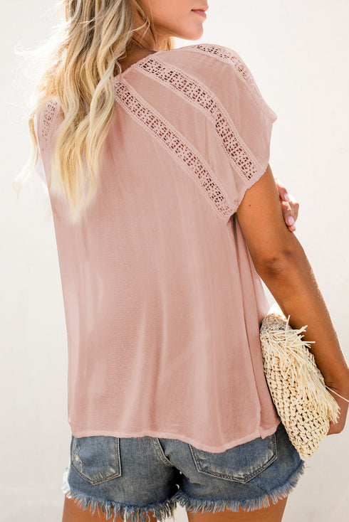 Crochet Eyelet Short Sleeves Top