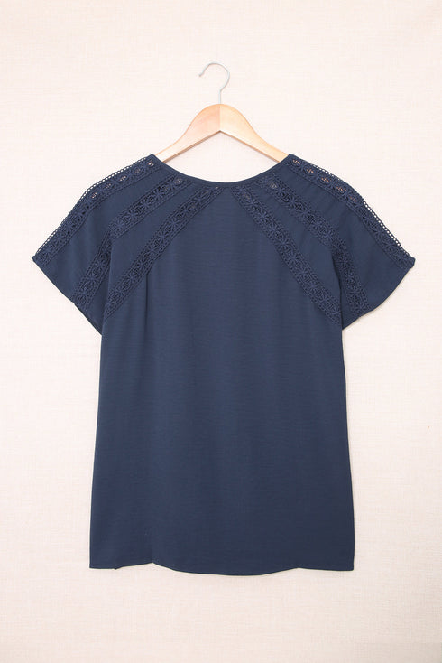 Crochet Eyelet Short Sleeves Top