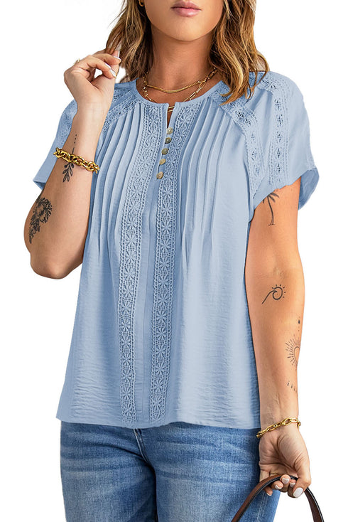 Crochet Eyelet Short Sleeves Top