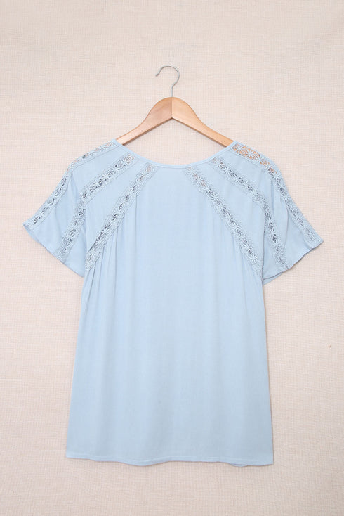 Crochet Eyelet Short Sleeves Top