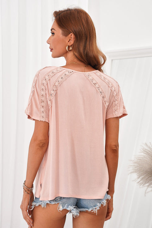 Crochet Eyelet Short Sleeves Top