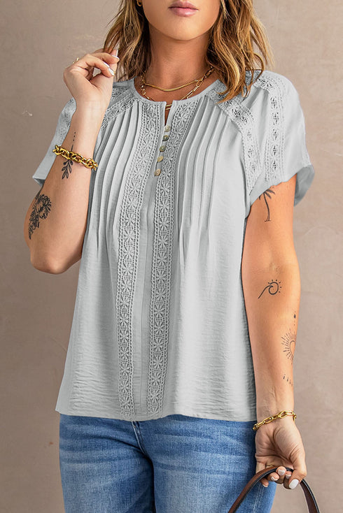 Crochet Eyelet Short Sleeves Top
