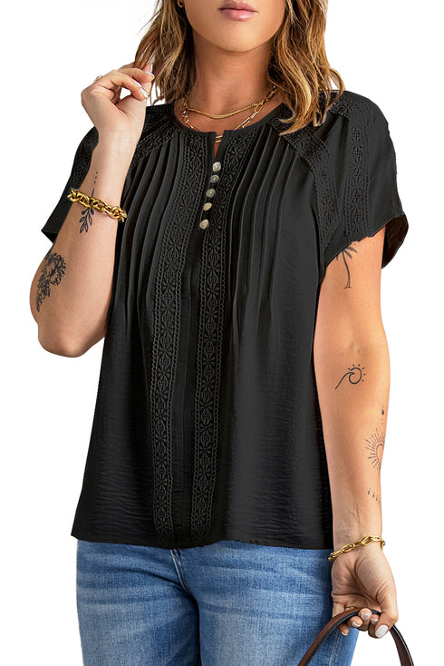 Crochet Eyelet Short Sleeves Top