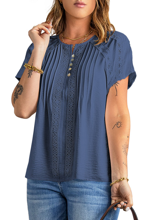 Crochet Eyelet Short Sleeves Top