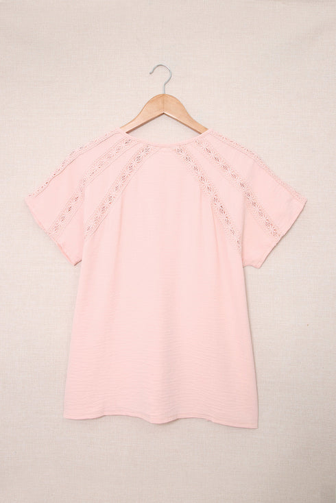 Crochet Eyelet Short Sleeves Top